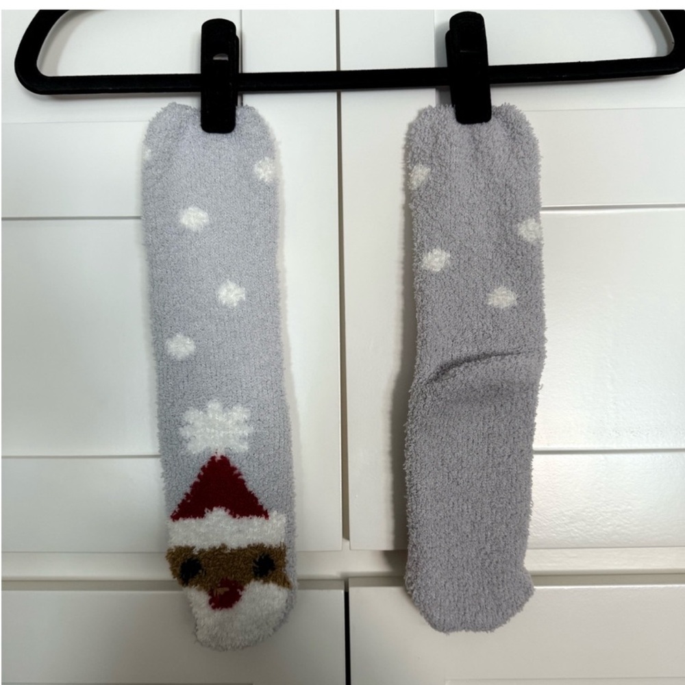 Gray Santa Fuzzy Socks